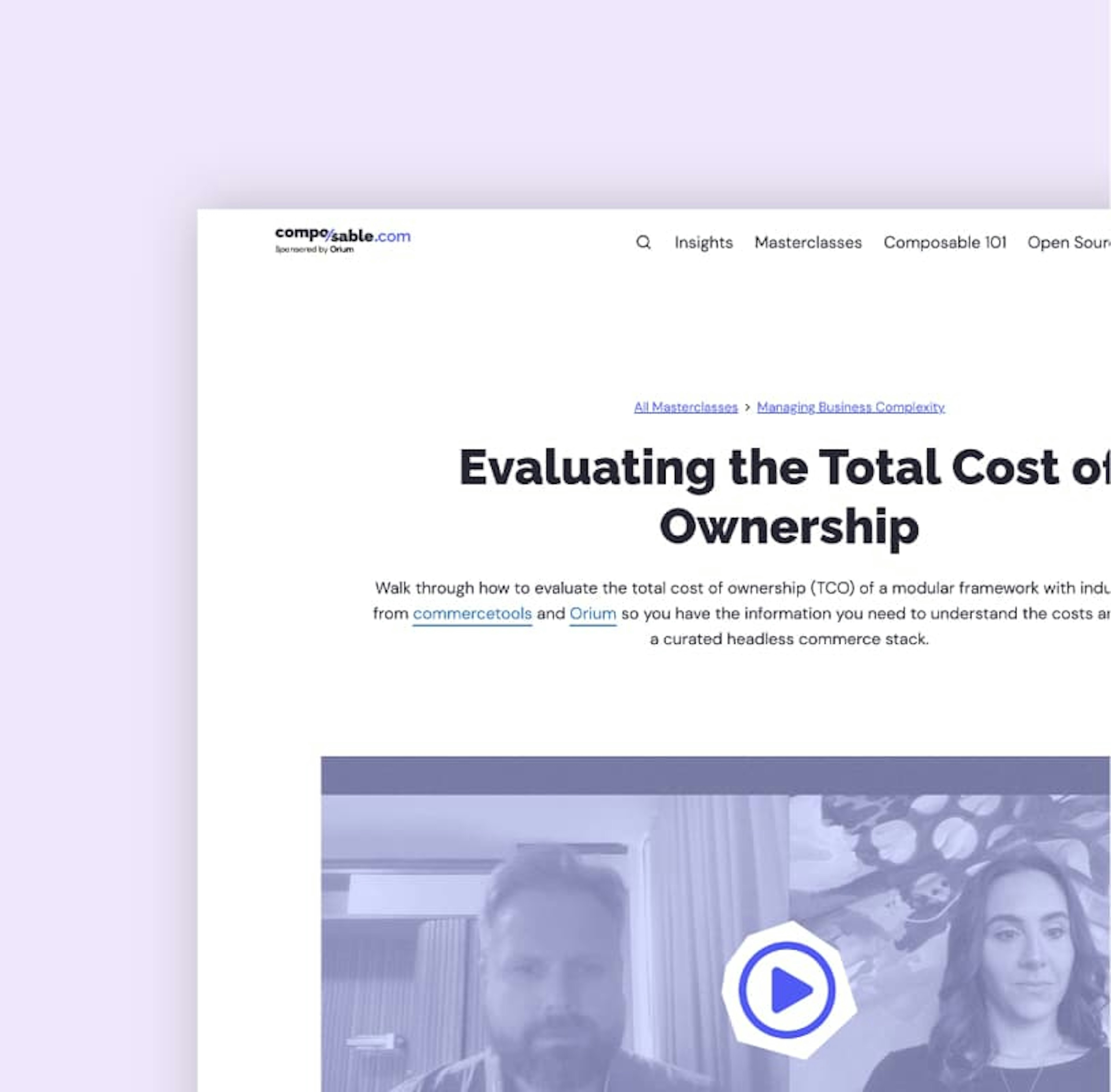 A screenshot of the Evaluating Total Cost of Ownership landing page on the Composable.com site.