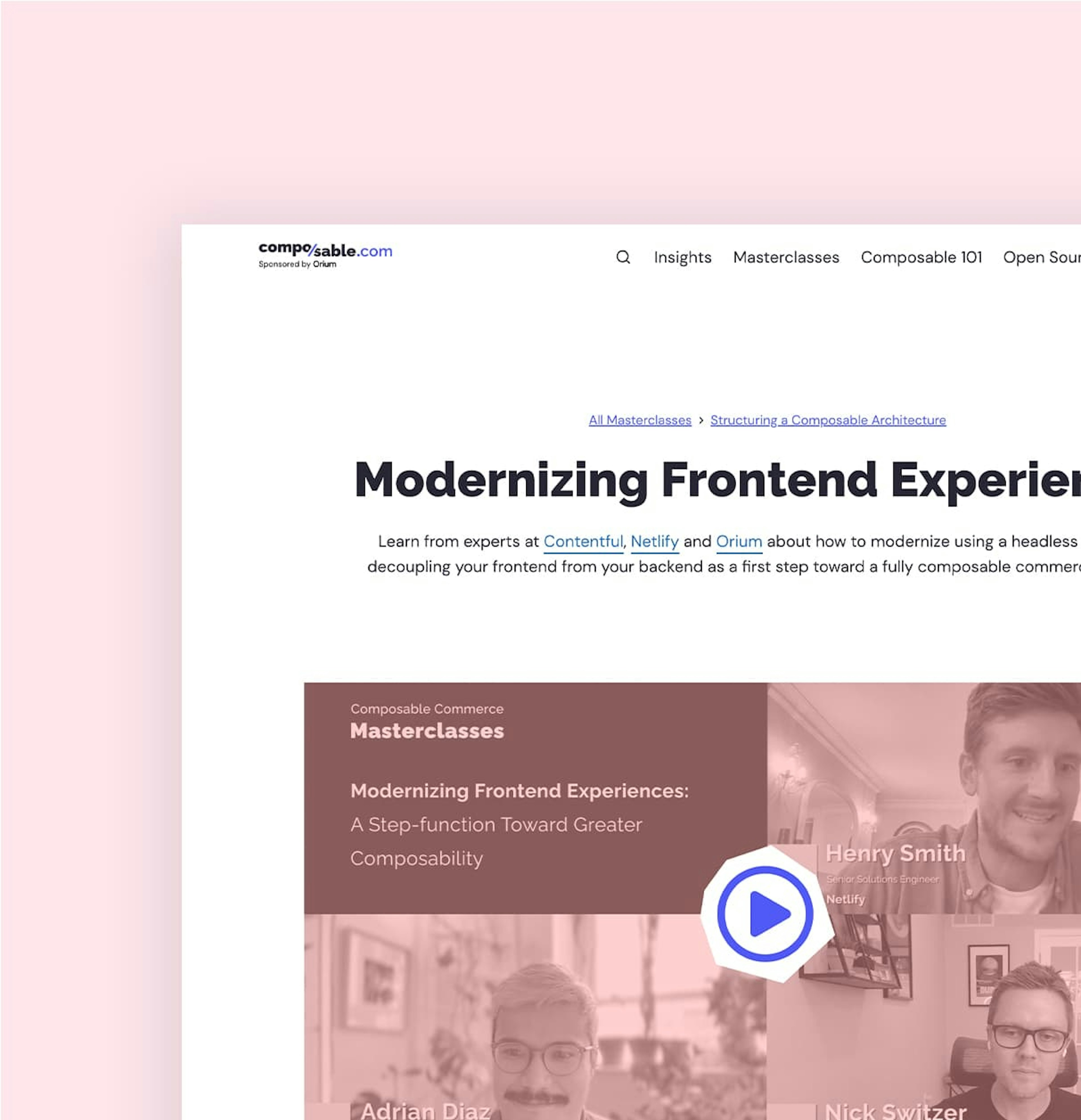 A screenshot of the Modernizing Frontend Experiences masterclass on the Composable.com website.