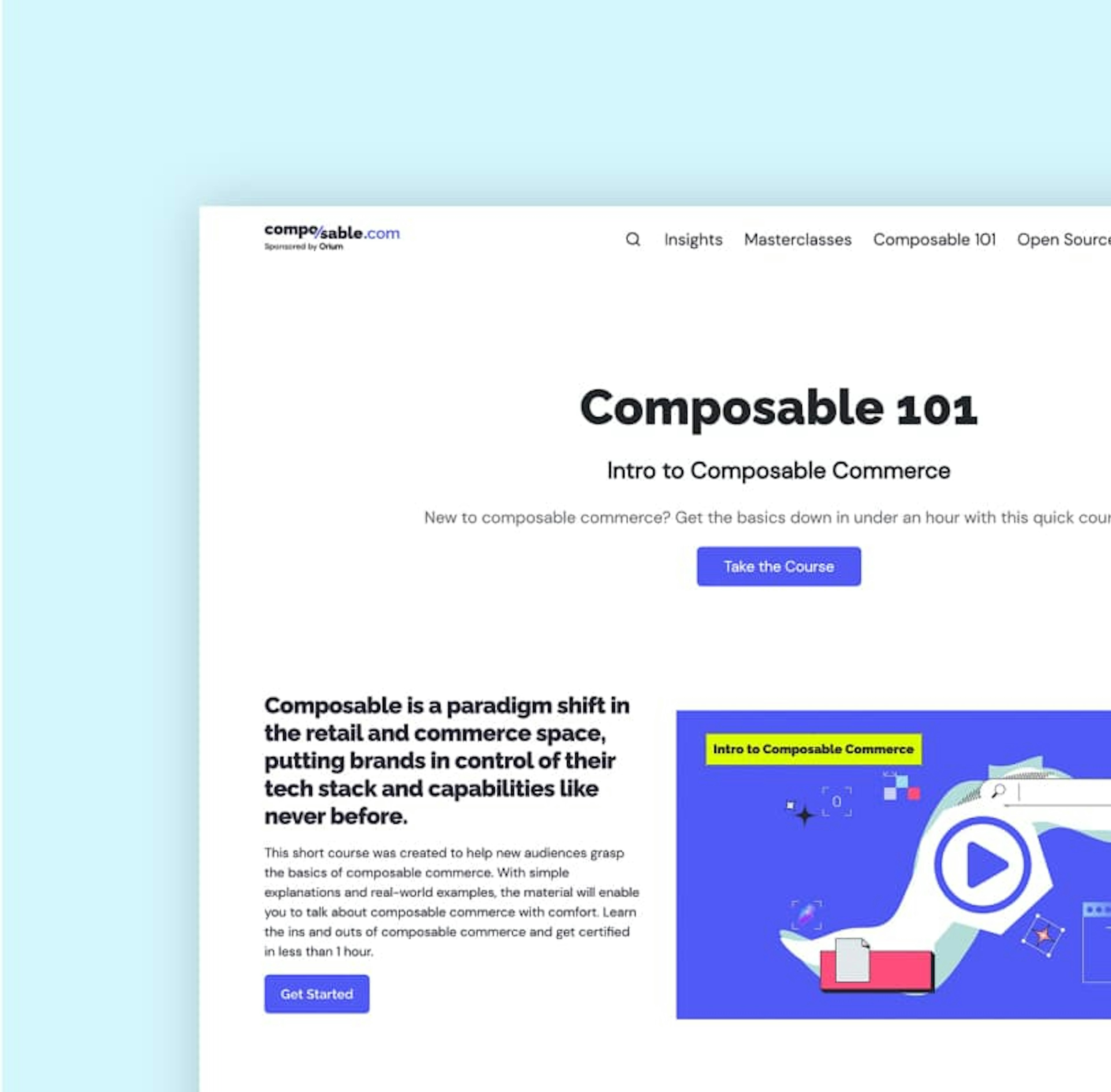 A screenshot of the Composable.com Composable 101 Intro to Composable Commerce course page.