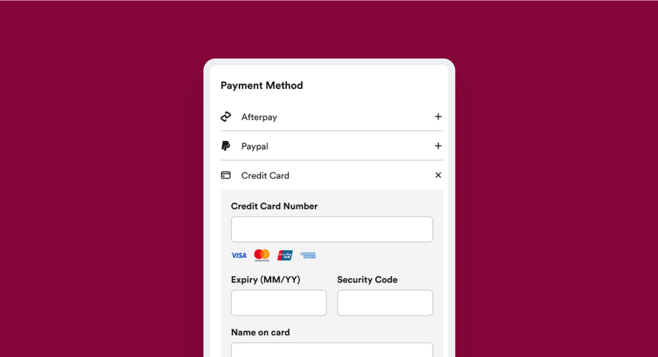 Example of a payment method screen on a mobile device using Orium's Bold Checkout Accelerator.
