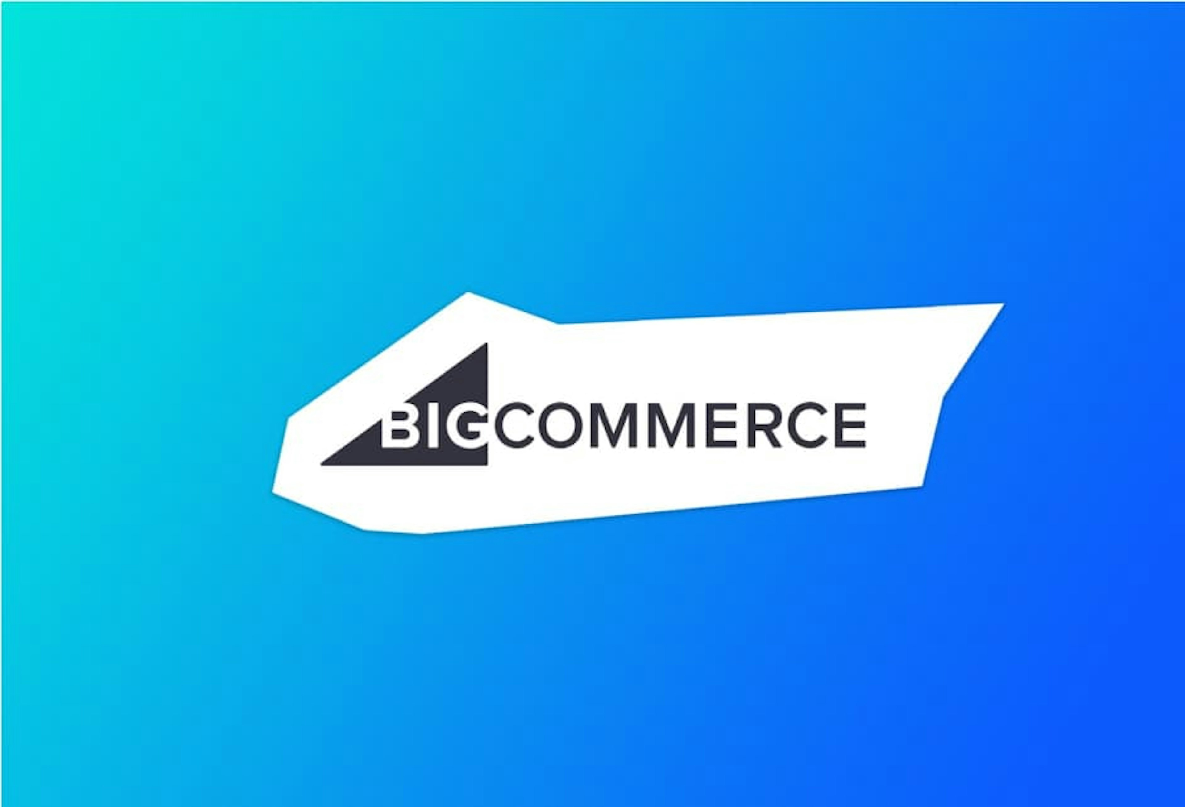 BigCommerce white logo cutout on an ombre blue background.