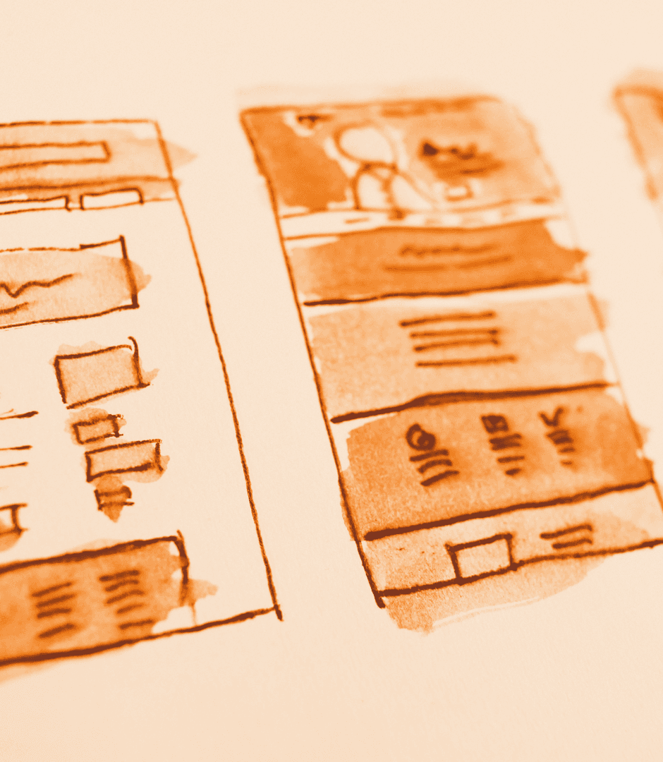 Watercolour illustration of landing page layouts, used to develop the customer experience design.