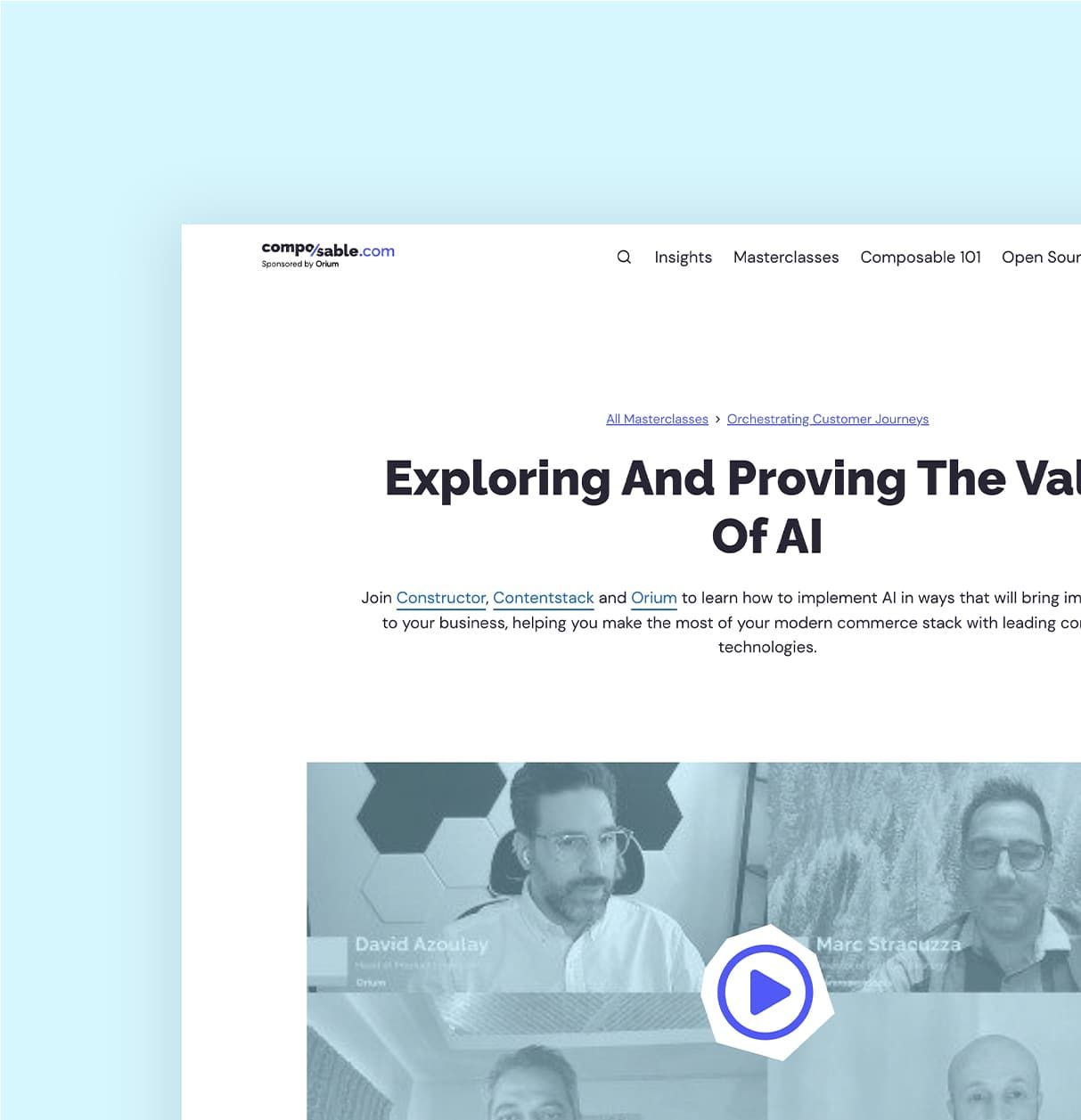 A screenshot of the Exploring and Proving the Value of AI masterclass on Composable.com