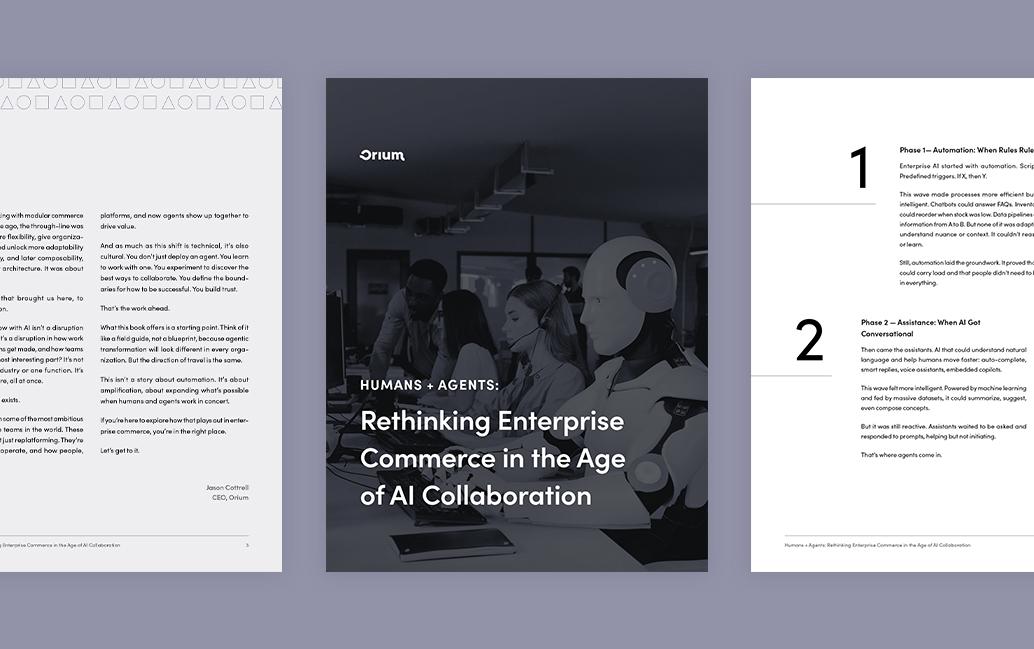 A thumbnail image of three pages of the Humans + Agents eBook