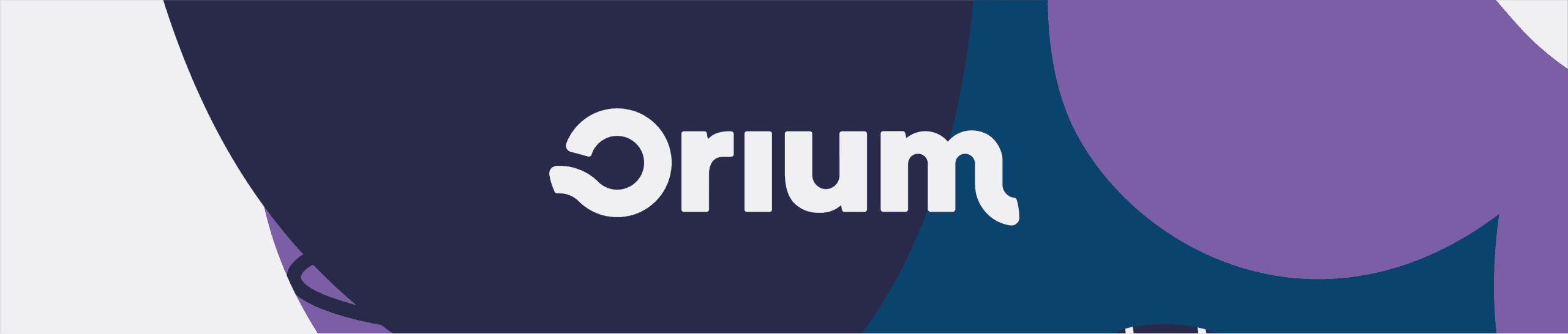 Orium logo on a blue, purple, and grey background.