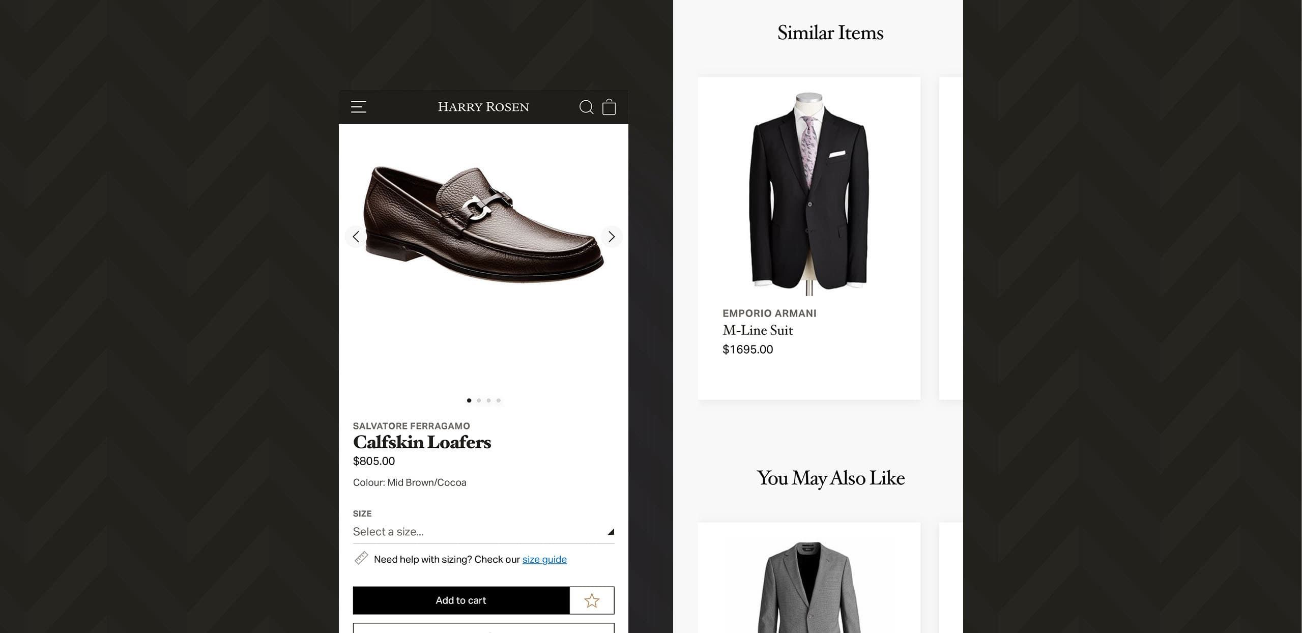 Screenshot of Harry Rosen products with suggested styles that will work well together.