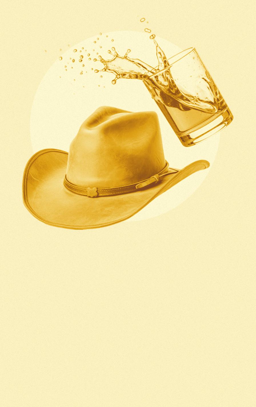 Un sombrero de vaquero y un vaso de whisky