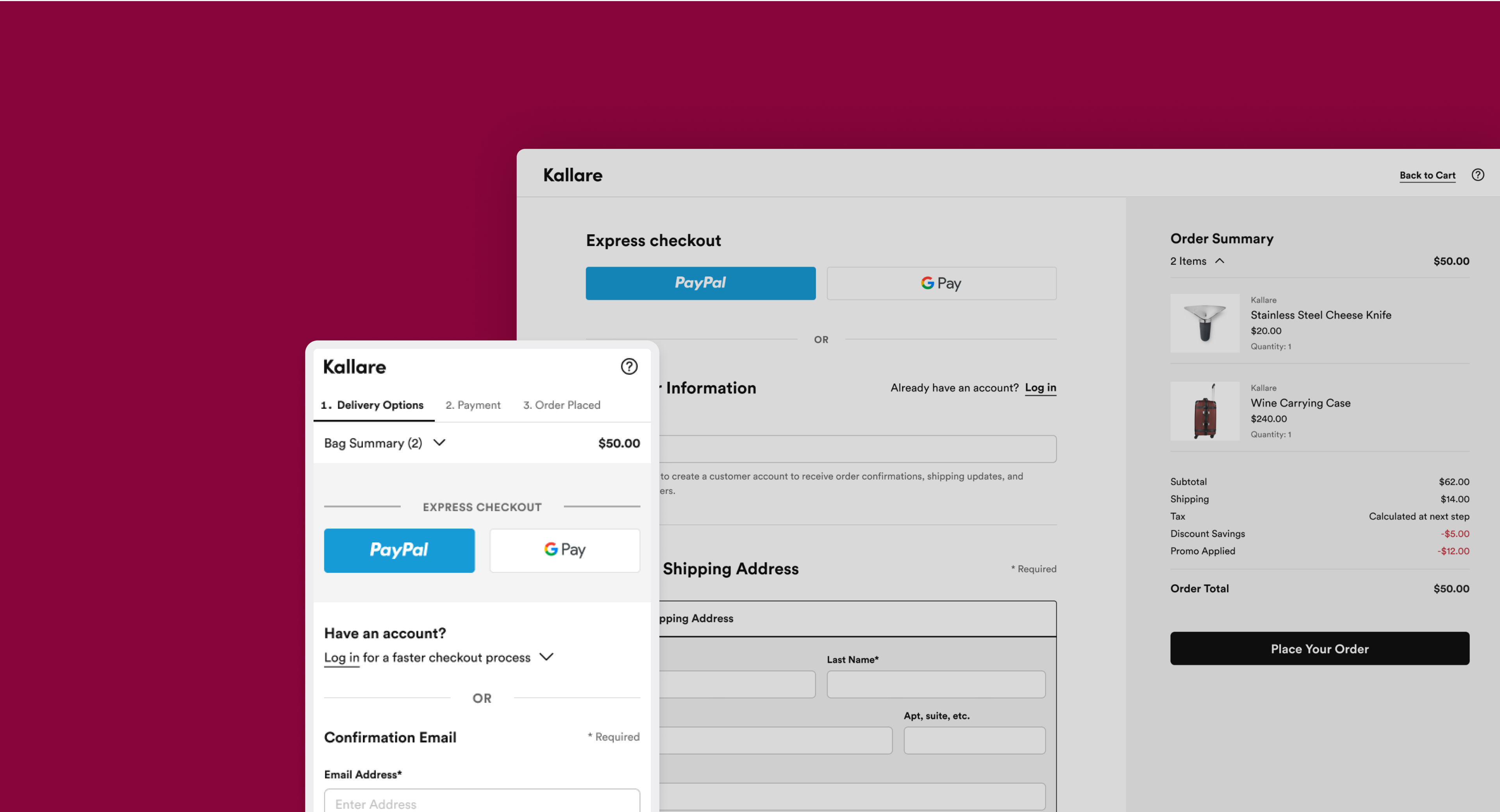 Sample of Orium's Bold Checkout Accelerator as used on a commerce website.