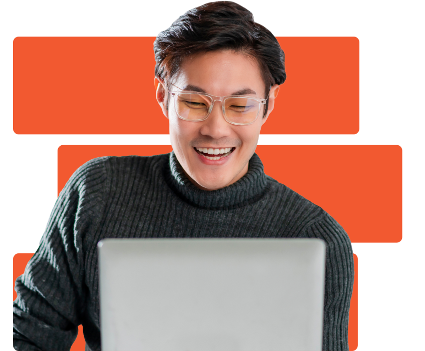 A man wearing a turtleneck and glasses is looking at a POS display.